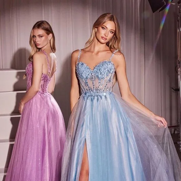 NEW LONG FORMAL A-LINE SLEEVELESS TULLE DRESS EMBROIDERED W/ FLORAL LACE CD0234